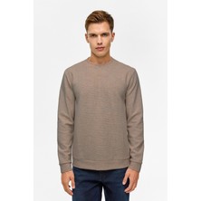 Süvari Bol Kesim O Yaka Melanj Desenli Waffle Sweatshirt