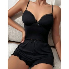 Moda Şahsenem Kadın Siyah Şortlu Gecelik Takım 6639