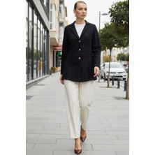 Üç Düğme Tasarım Yaka Kaşe Şık Siyah Kaban