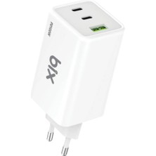 Bix BX3P101G 100W Gan Üçlü Portlu Pd Pps Destekli Usb-C Usb-A Hızlı Şarj Adaptörü Laptop Telefon Uyumlu Beyaz
