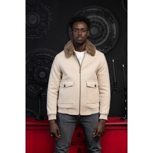 Akçaylar Slimfit Kürklü Sabit Yaka Beli Lastikli Astarlı Kaşe Mont