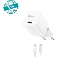2SCP03LB  Ttec Smartcharger Gan 30W Pd Seyahat Hızlı Şarj Aleti + Usb-C - Lightning 150CM Kablo  Beyaz