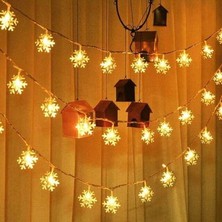 Vipfoni Dekoratif Kar Tanesi Şekilli Günışığı Renkli 30 LED Yılbaşı Pilli LED Işık Aydınlatma 8 Kademeli