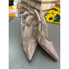 Park Moda En Moda Açık Rose Gold 7cm Kadeh Topuk Arkası Açık Yan Bantlı Çok Rahat Kadın Abiye Ayakkabı