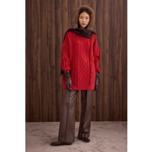 HE-QA Püskül Detaylı Örme Kazak Kırmızı