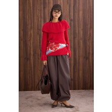 HE-QA Yaka Detaylı Kazak Kırmızı