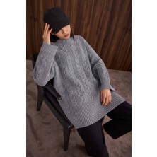 HE-QA Örgülü Uzun Kazak Gri