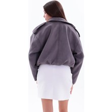 Eseclass Kadın Süet Oversize Ceket –gri Şık Ikili Set