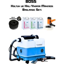 Boss Çift Motorlu Koltuk ve Halı Yıkama Makinesi Yan Ekipman Seti Polisaj Makinesi Çelik Mekanizmalı Su Sıçratmaz Fırça Parfüm Leke Çıkarıcı Şampuan Başlangıç Seti