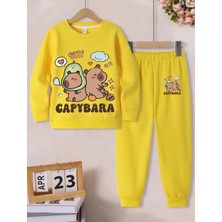 Punix Kids Punıx Kıds Özel Seri Yuvarlak Yaka Capybara Avokada Baskılı %100 Pamuk Kışlık Çocuk Eşofman Takımı