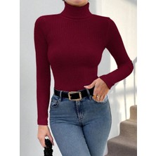 Kazax Balıkçı Yaka Dar Kesim Kaşkorse Kazak Bordo W3103