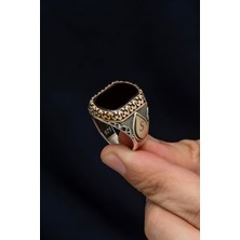 Yüzük Sanatı Harfli Siyah Oniks Taşlı Kişiye Özel 925 Erkek Gümüş Yüzük