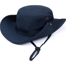 Verahed Yazlık Katlanabilir Geniş Siperlikli Lacivert Safari Kovboy Şapkası Unisex Fötr Bucket Balıkçı Şapka