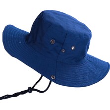 Verahed Yazlık Katlanabilir Geniş Siperlikli Mavi Safari Kovboy Şapkası Unisex Fötr Bucket Balıkçı Şapka