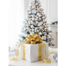 Parti Adresi Hediye Paketleme Seti Kağıt Fiyonk ve Kurdele Kraft-Altın Çizgili 2'li