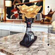 İki Yedi Konsept Touhey 77-2 Afrikalı Kadın Büst Biblo Siyah Altın Renk Dekor Obje Takı Anahtar Masaüstü Süs Kase