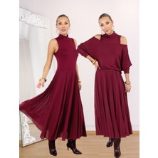 Qimya Butik Buketli Kadın Üstü Dik Yaka Kolsuz Eteği Tül Pliseli Üstü Kısa Bluzlü Iki Parçalı Elbise