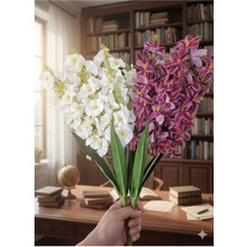 Yasima Yapay Islak 5 Dallı Fuşya Sümbül +Beyaz Sümbül Ev Vazo Dekor Süsü