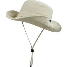 Verahed Yazlık Katlanabilir Geniş Siperlikli Bej Safari Kovboy Şapkası Unisex Fötr Bucket Balıkçı Şapka