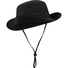 Verahed Yazlık Katlanabilir Geniş Siperlikli Siyah Safari Kovboy Şapkası Unisex Fötr Bucket Balıkçı Şapka