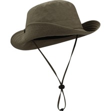 Verahed Yazlık Katlanabilir Geniş Siperlikli Haki Safari Kovboy Şapkası Unisex Fötr Bucket Balıkçı Şapka