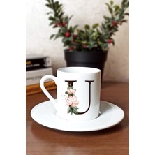 Caddemart | U Harfli Çiçekli Baskılı Porselen Türk Kahvesi Fincanı