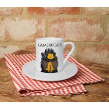 Game Of Cat Baskılı Beyaz Türk Kahvesi Fincanı