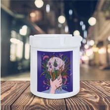 Beyaz Kuru Kafa Küllük Çiçek Insan Baskılı Kül Tablası K-145