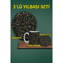 Yılbaşı Temalı 3'lü Bilek Destekli Mousepad Kupa ve Bardak Altlığı Seti