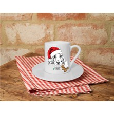 Yılbaşı Temalı Sevimli Köpek Baskılı Beyaz Türk Kahvesi Fincanı