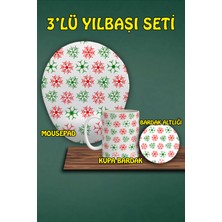 Yılbaşı Temalı 3'lü Bilek Destekli Mousepad Kupa ve Bardak Altlığı Seti