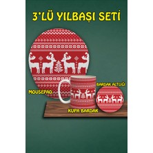 Yılbaşı Temalı 3'lü Mousepad Kupa ve Bardak Altlığı Seti