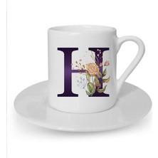 Kahverengi Gül H Harfi Baskılı Beyaz Türk Kahvesi Fincanı