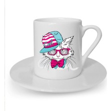 Cool Cat Baskılı Beyaz Türk Kahvesi Fincanı