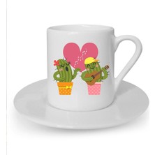 Müzisyen Kaktüsler Baskılı Beyaz Türk Kahvesi Fincanı