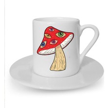 Mantar Baskılı Beyaz Türk Kahvesi Fincanı