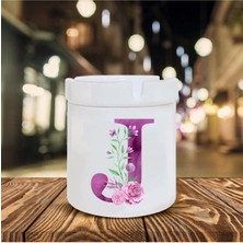 Mor Renkli J Harfi Baskılı Seramik Şık Küllük