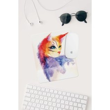 Kedi Çizimli Bilek Destekli Dikdörtgen Mouse Pad Mouse Altlığı.