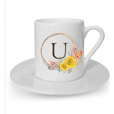 Çiçek Desenli U Harfi Baskılı Türk Kahvesi Fincanı