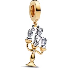 Lines Bijuteri S925 Ayar Gold Renk Disney Güzel ve Çirkin Lumiere Sallantılı Charm