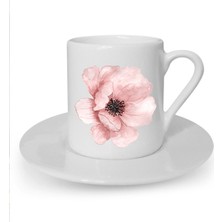 Pembe Çiçek Baskılı Beyaz Türk Kahvesi Fincanı