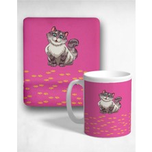Happy Cat Oval Bilek Destekli Mouse Pad ve Kupa Bardak Seti