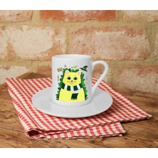 Sihirbaz Kedi Baskılı Beyaz Türk Kahvesi Fincanı 1