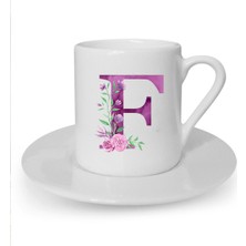 Mor Renkli F Harfi Baskılı Beyaz Türk Kahvesi Fincanı