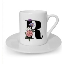 R Harfi Baskılı Beyaz Türk Kahvesi Fincanı