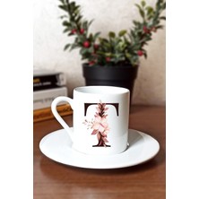 Caddemart | T Harfli Çiçekli Baskılı Porselen Türk Kahvesi Fincanı