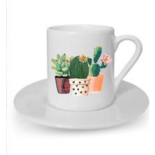 Kaktüs Baskılı Beyaz Türk Kahvesi Fincanı