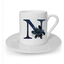 Siyah Gül N Harfi Baskılı Beyaz Kahve Fincanı