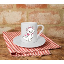 Krdaleli Kedi Baskılı Beyaz Türk Kahvesi Fincanı