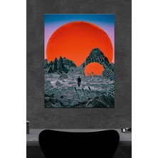 Kırmızı Ay Manzara Ahşap Poster (27X18)